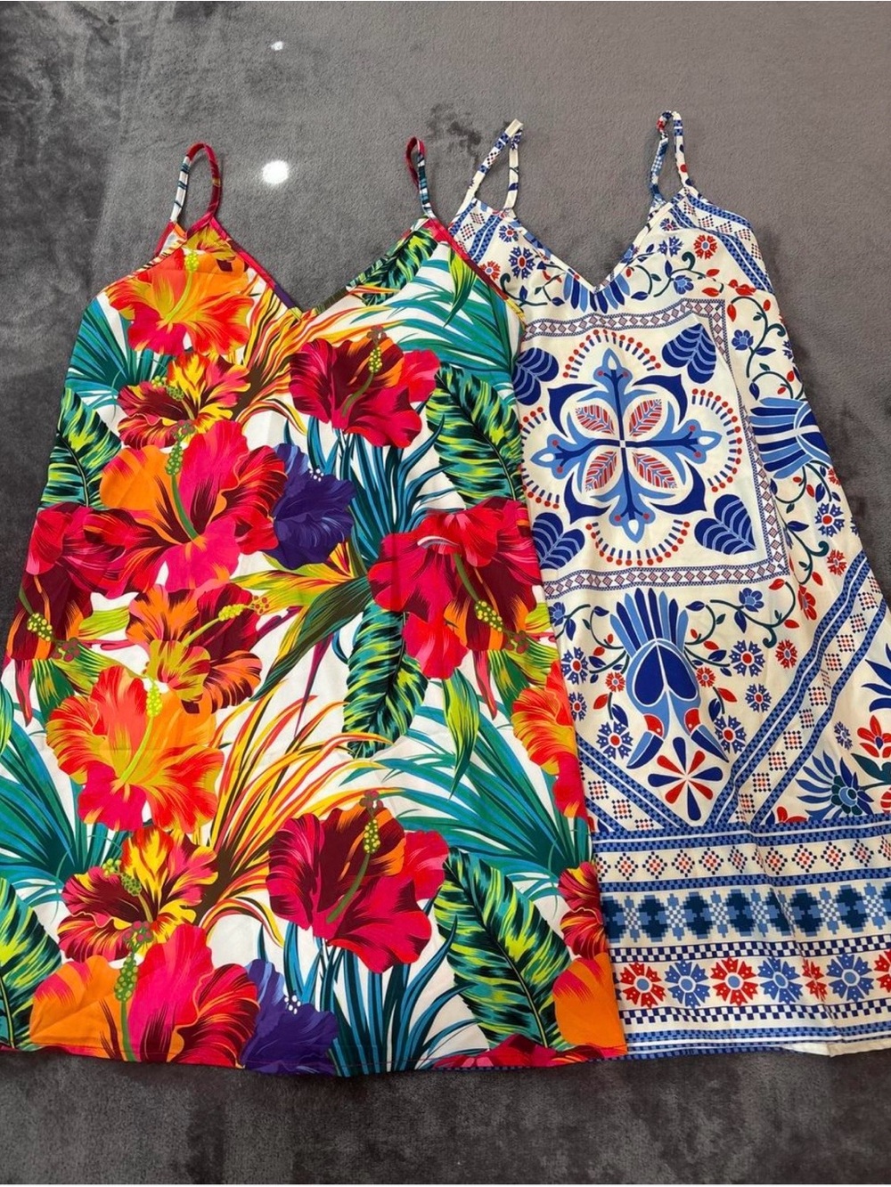 Mini Dress bundle of 2 sleeveless Tropical Floral & Blue/White